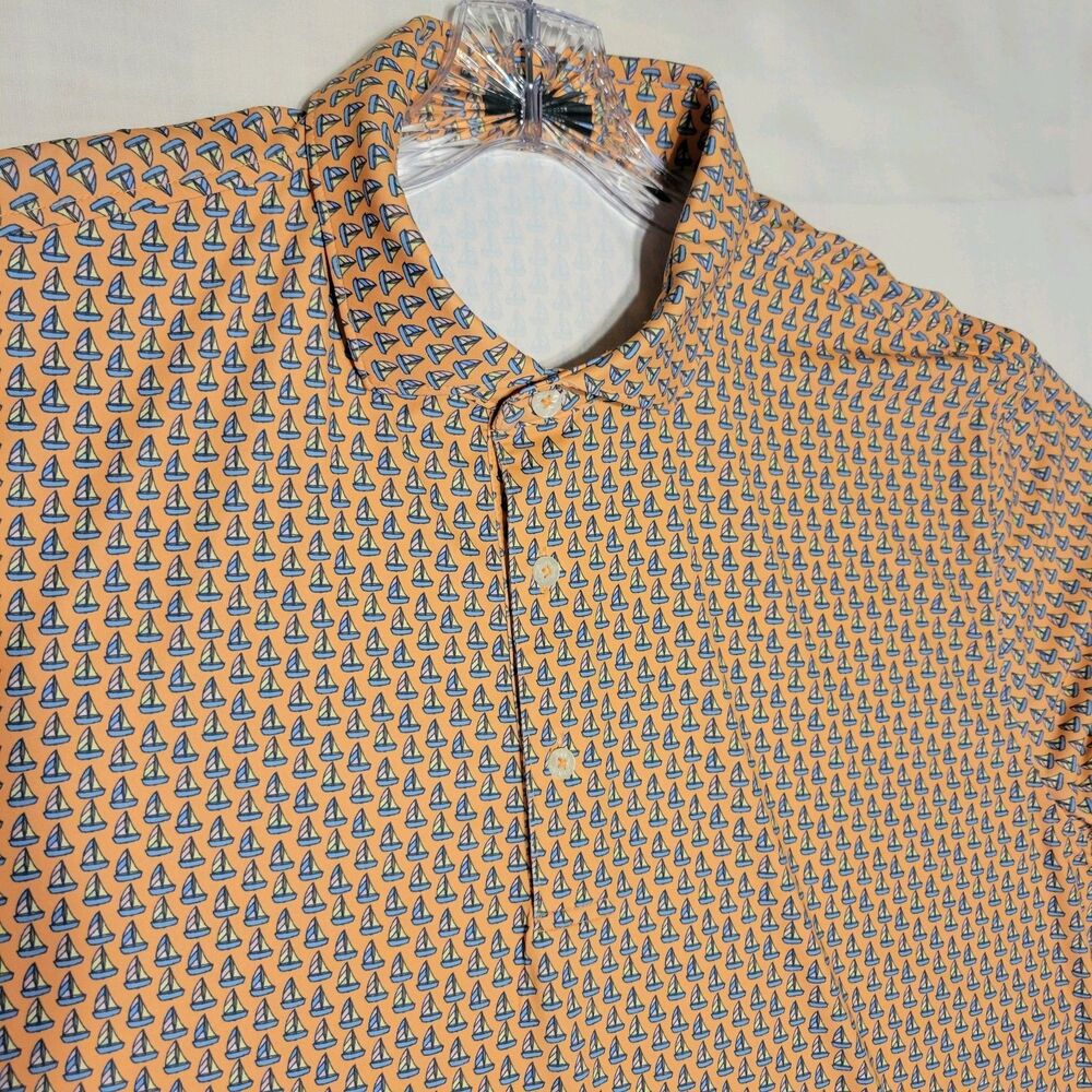 Turtleson Men's Short Sleeve Golf Polo Shirtwith Boat Print Orange Size XL